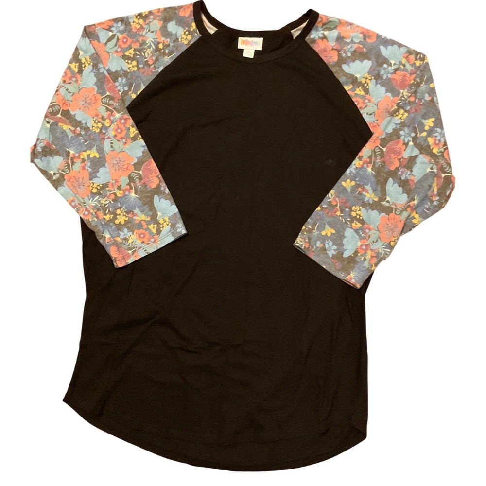 LuLaRoe Randy Baseball Tee Black Floral Raglan 3/4 Sleeve Shirt 2XL New